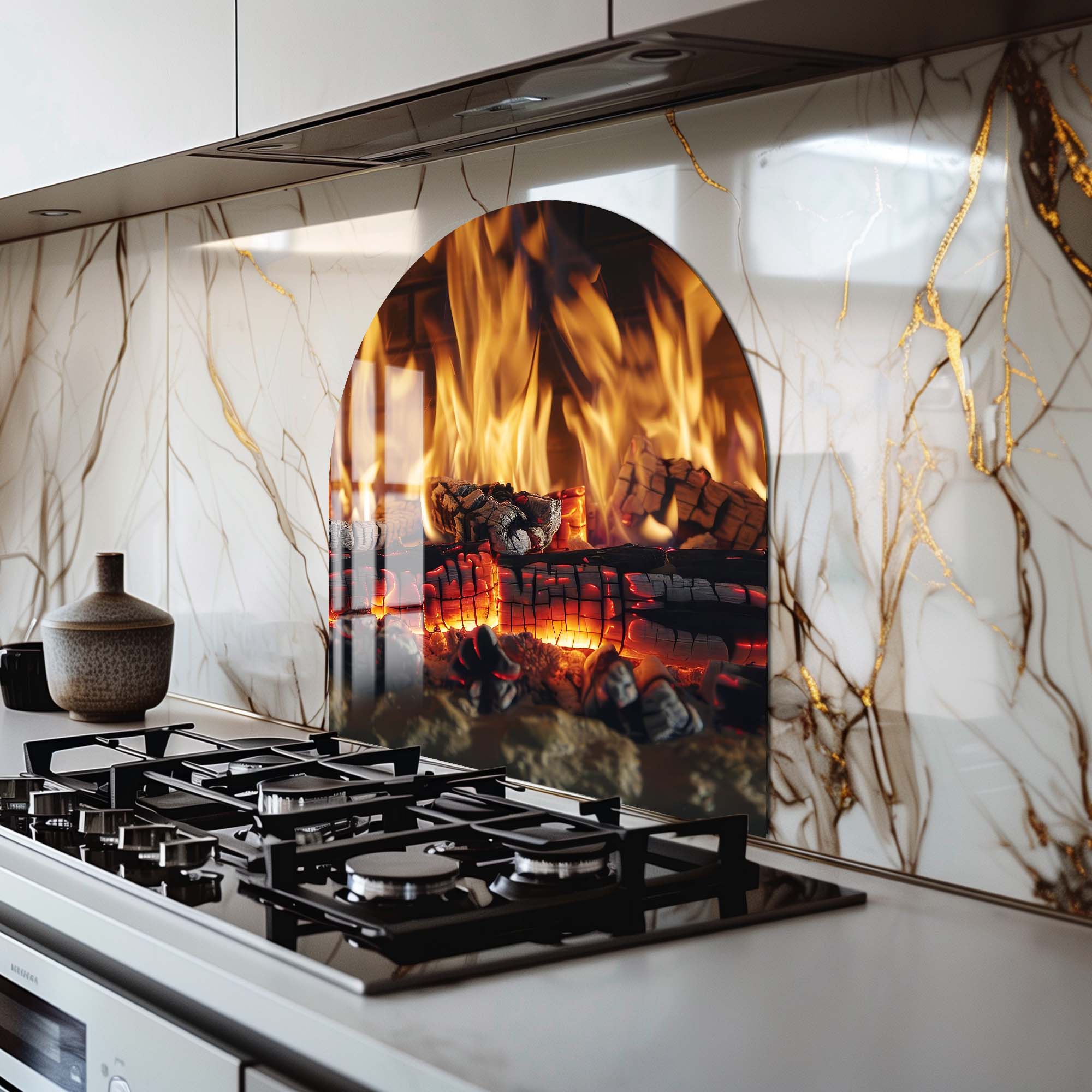 Flame Dance Glass Splashback - Heat-Resistant Kitchen Backsplash Panel - Perfect for Modern Kitchens & Stovetop Protection