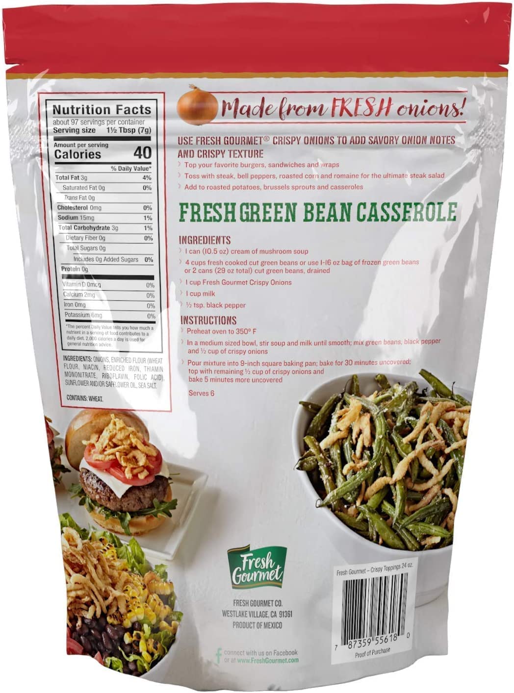 Fresh Gourmet Crispy Onions - 24oz (Pack of 3) - Crunchy Salad Topper, Burger & Hot Dog Topping, Baked Potato Garnish - Perfect for Snacking, Cooking & Meal Prep