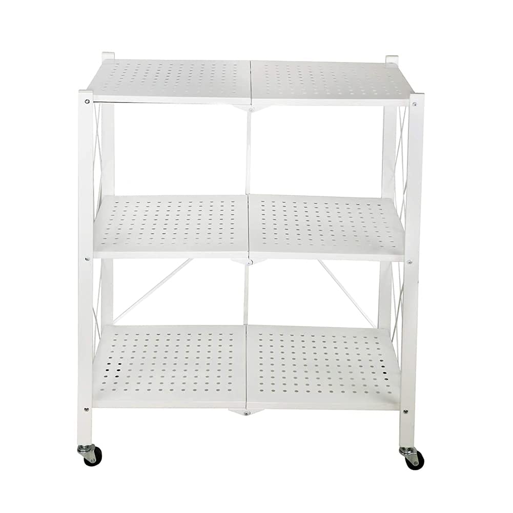 HTLLT 3-Tier Foldable Metal Storage Shelves with Wheels - Heavy Duty Freestanding Wire Shelf Rack for Garage, Kitchen, Pantry & Basement Organization - No Assembly Large Capacity Shelving Unit for Home Storage & Workspace