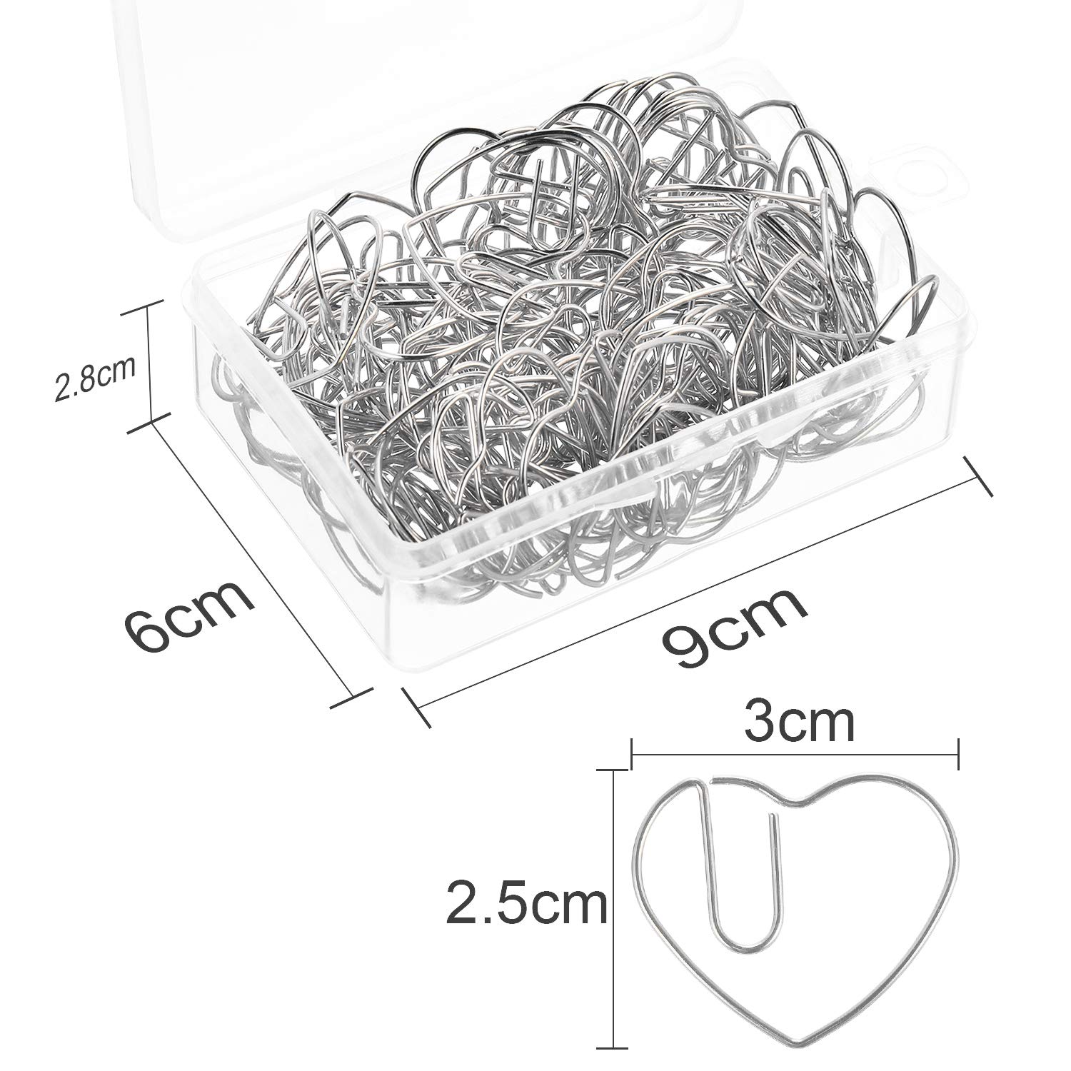 100 Pieces 3 cm Silver Heart Shaped Paper Clips - Cute Bookmark Clips for Wedding Favors, Office Supplies, School Projects & Home Organization - Perfect for Scrapbooking, Gift Wrapping & DIY Crafts