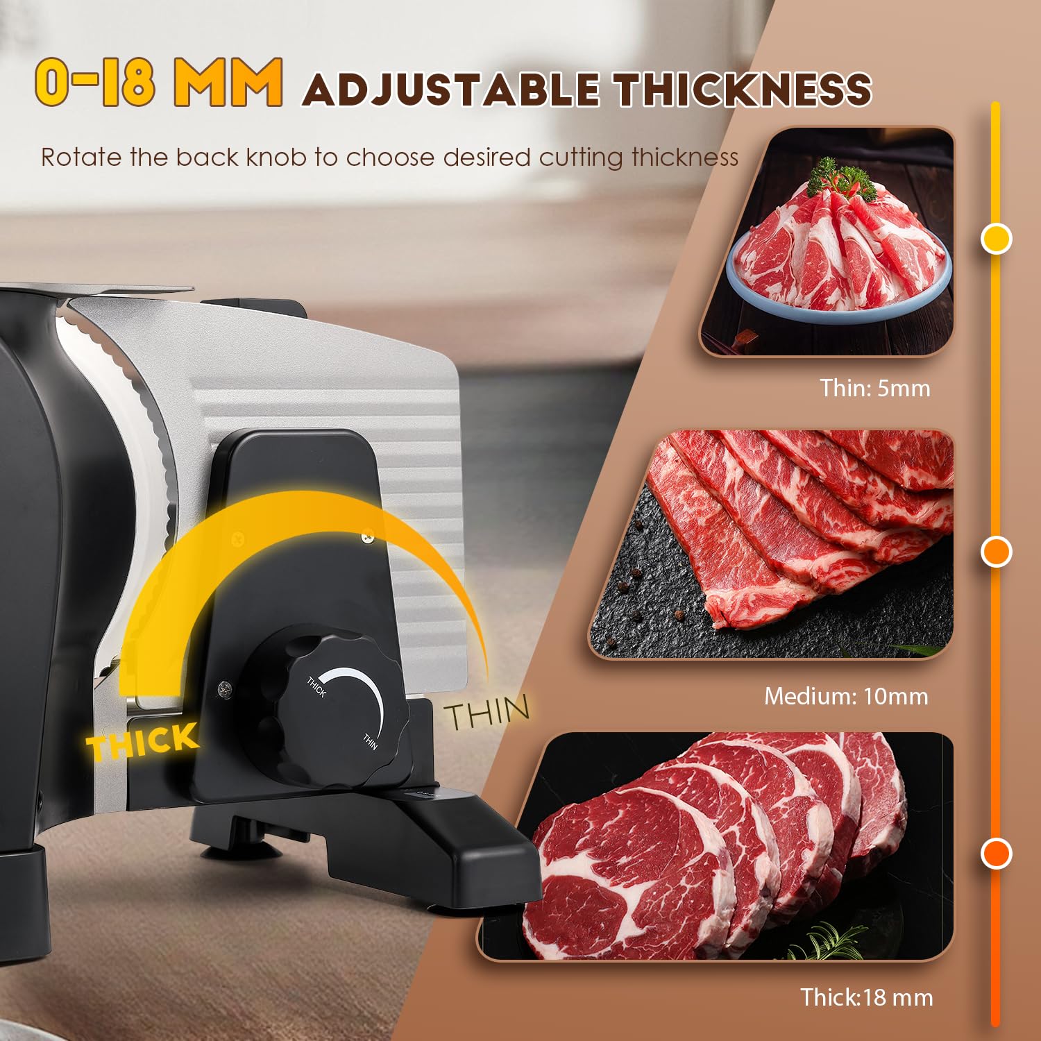 CGOLDENWALL Electric Meat Slicer - 200W Commercial Food Slicer with 2 Stainless Steel Blades, 0-18mm Adjustable Thickness for Frozen Meat, Cheese, Deli & BBQ - Perfect for Home Kitchen, Restaurants, and Catering Services (110V, Child Safety Lock)