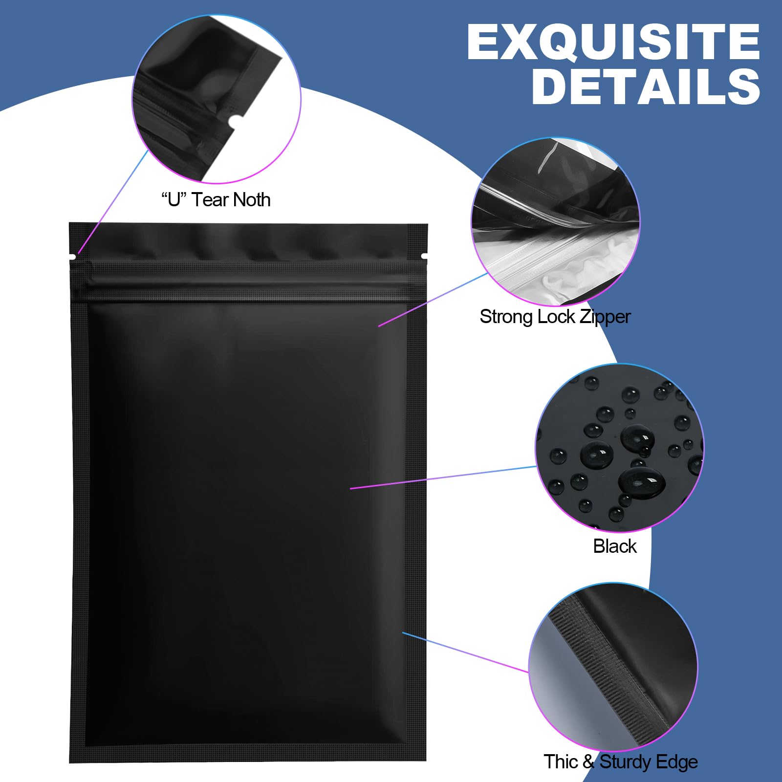 100 Pack 3.5x5 Inch Smell Proof Mylar Bags - Resealable Food Storage Bags for Lip Gloss, Jewelry & Small Business | Airtight Packaging Pouch for Organizing, Gifting & Retail Display (Matte Black)