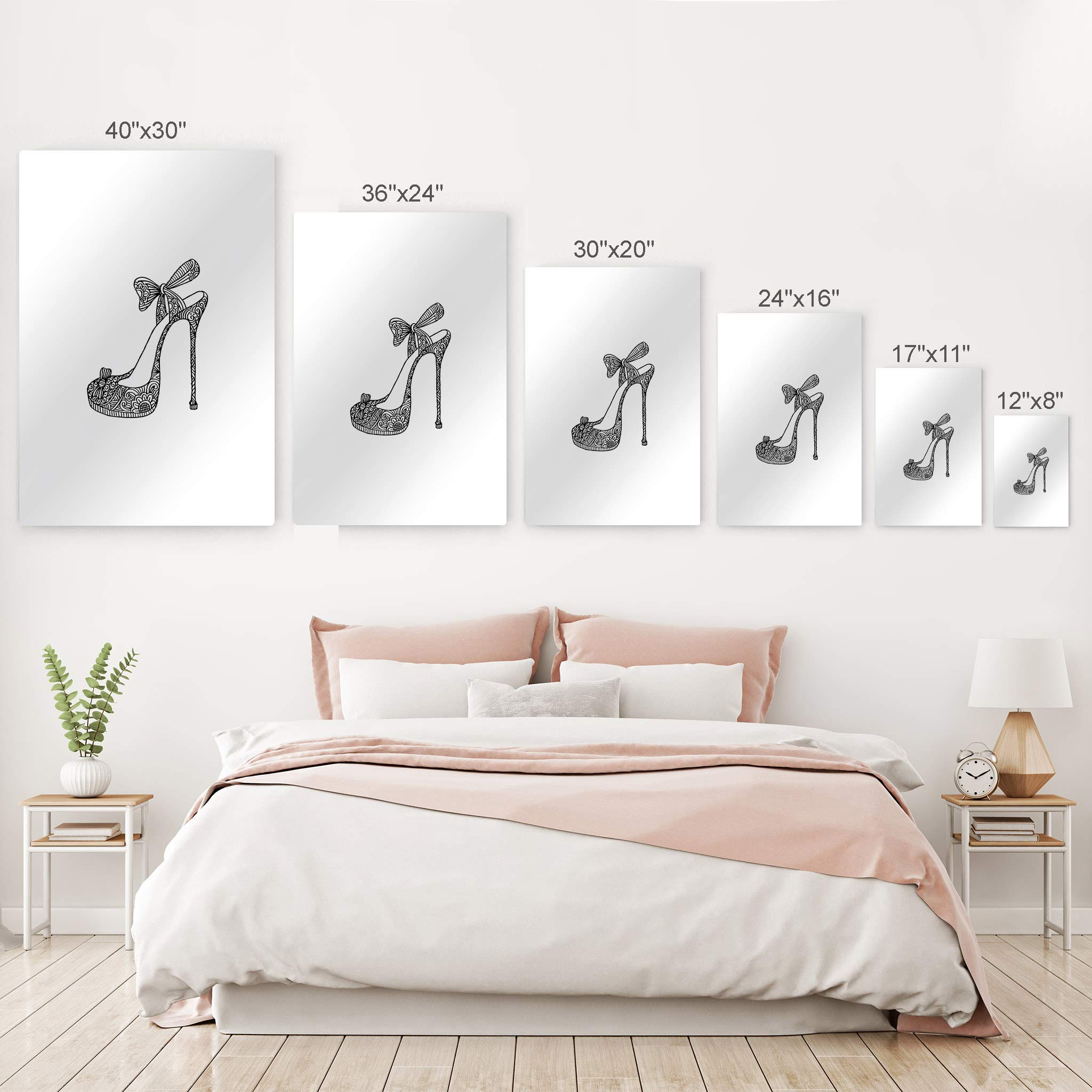 Elegant Black and White Floral High Heel Shoes Metal Wall Art Print - 12x8 Inches Glamorous Fashion Decor for Office, Bathroom, Teen Girl's Room, Women's Dorm, Bedroom & Living Room - Perfect Gift for Shoe Lovers & Fashion Enthusiasts