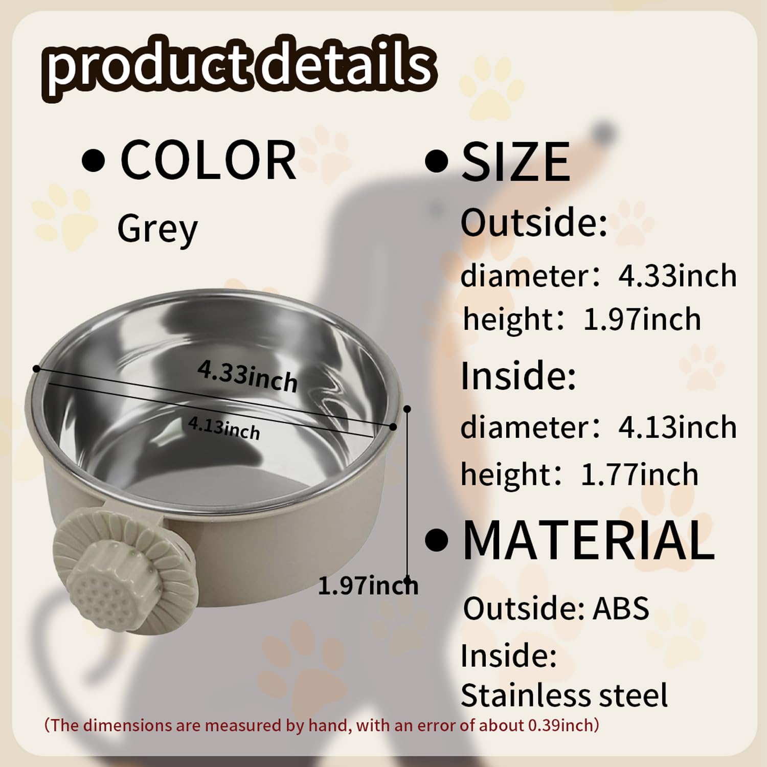 2PCS Lightweight Stainless Steel Pet Bowl - Removable Hanging Food & Water Feeder for Dogs, Cats, Rabbits, Ferrets & Birds | Perfect for Kennels, Cages & Travel Use | Durable & Easy to Clean Pet Dish (Small Size)