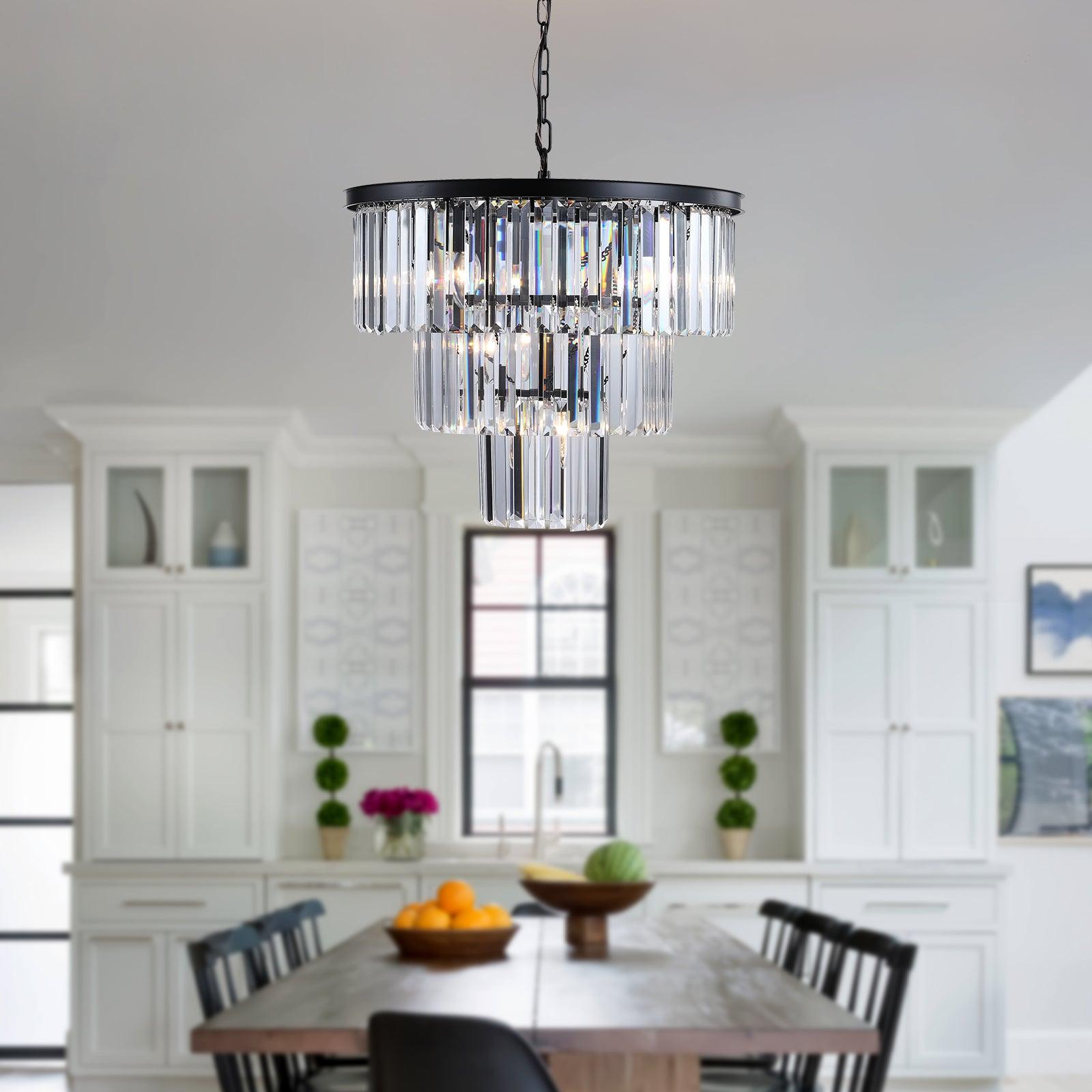 Elegant Black Crystal Chandelier - Modern Luxury Ceiling Light Fixture for Dining Room, Living Room, and Bedroom Decor