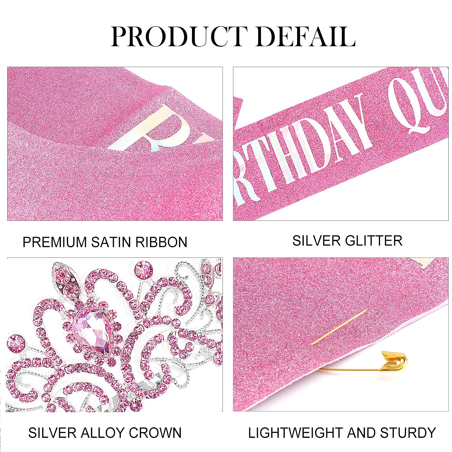 COCIDE Birthday Queen Sash & Crystal Tiara Set - Silver Crown for Women, Pink Sash for Girls, Rhinestone Headband Hair Accessories, Glitter Party Decorations Kit - Perfect for Birthday Parties, Bachelorette Events & Pageant Celebrations