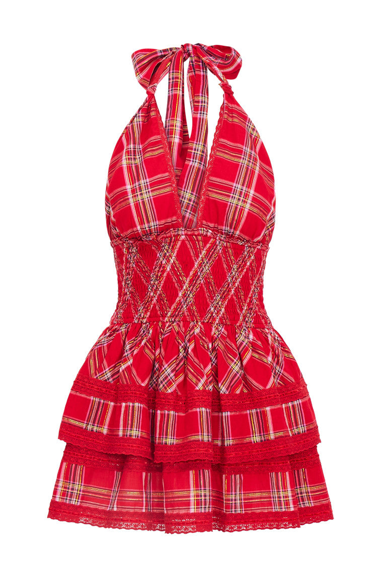 Deanna Tartan Halter Dress for Women - Vintage Plaid Wrap Dress with Adjustable Straps - Perfect for Holiday Parties, Date Nights & Special Occasions
