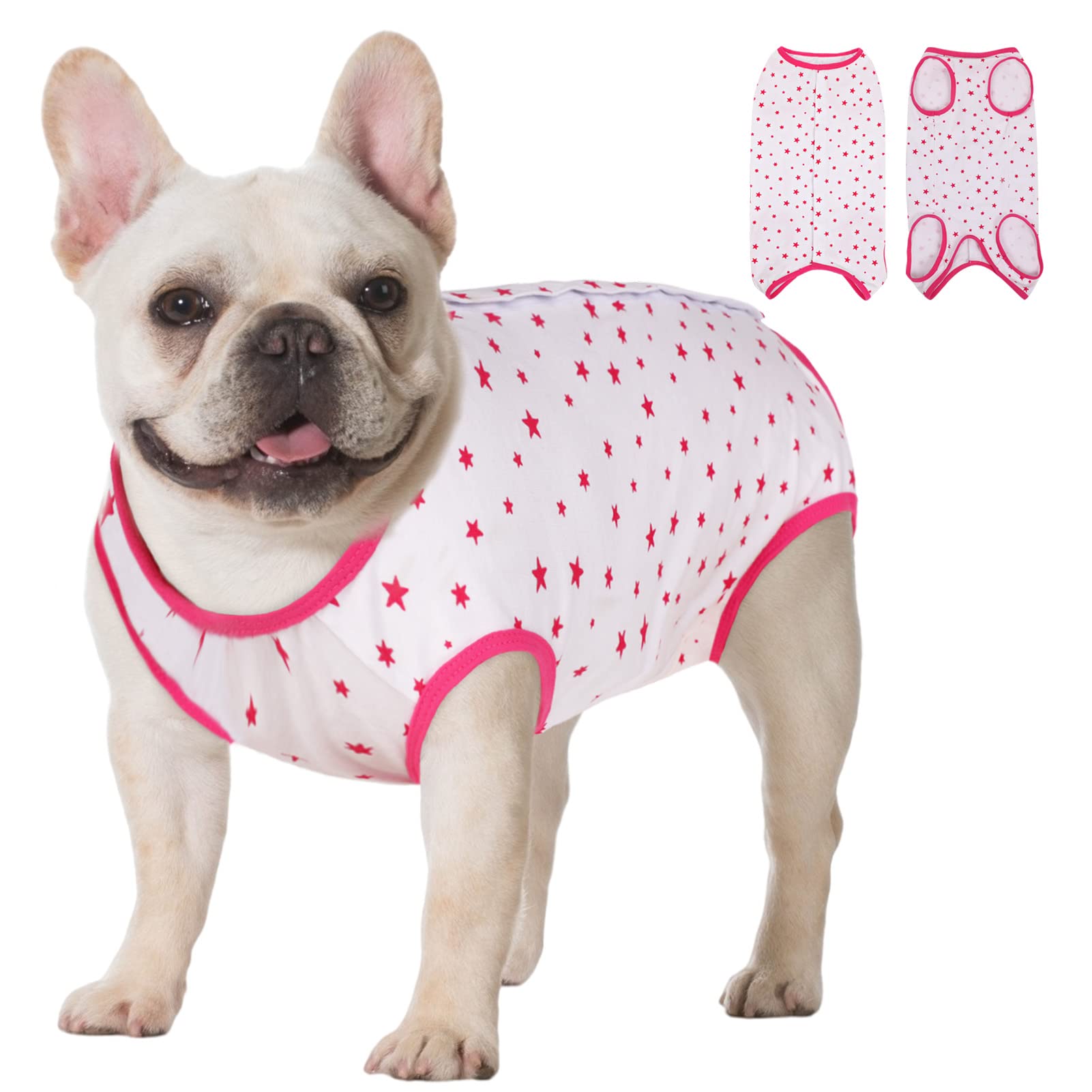 KOESON Dog Recovery Suit for Female Dogs - Post-Surgery Protective Onesie, Spay/Neuter Wound Cover, Soft E-Collar Alternative (Hot Pink Stars) - Prevent Licking & Promote Healing - Perfect for Post-Op Care, Abdominal Surgery Recovery & Wound Protection