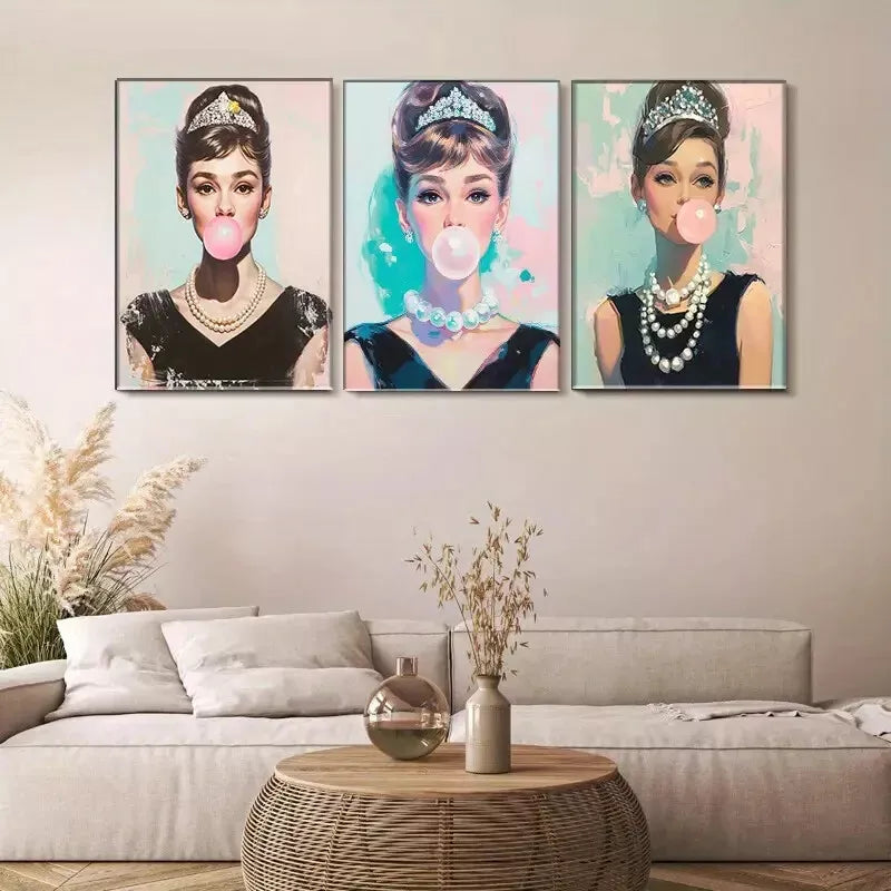 3-Piece Pop Art Bubblegum Triptych Wall Art Set - Framed Canvas 40x60cm - High Quality Print - 100% Australian Made - Ready to Hang - Perfect for Living Room, Bedroom & Office Decor