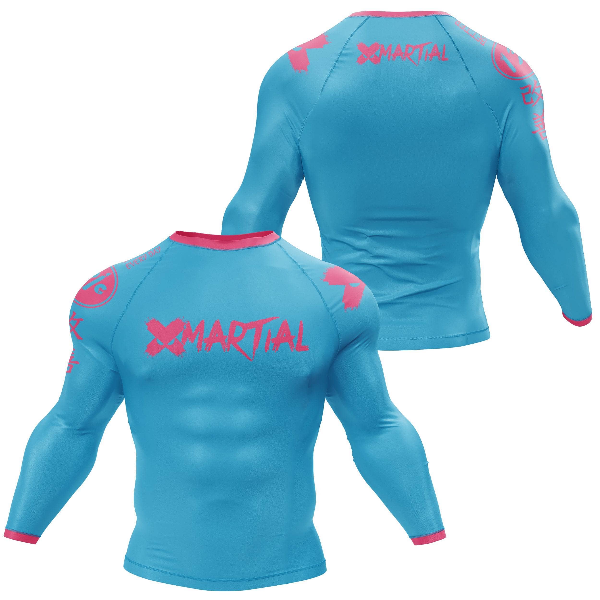 XMartial Minimalist Long Sleeve Sky Blue Compression Shirt - Breathable Workout Top for Men & Women - Perfect for Gym, Running & MMA Training