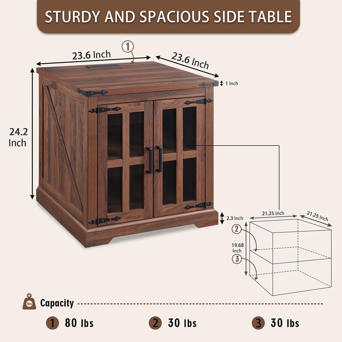 Farmhouse End Table with USB Charging Station - 24