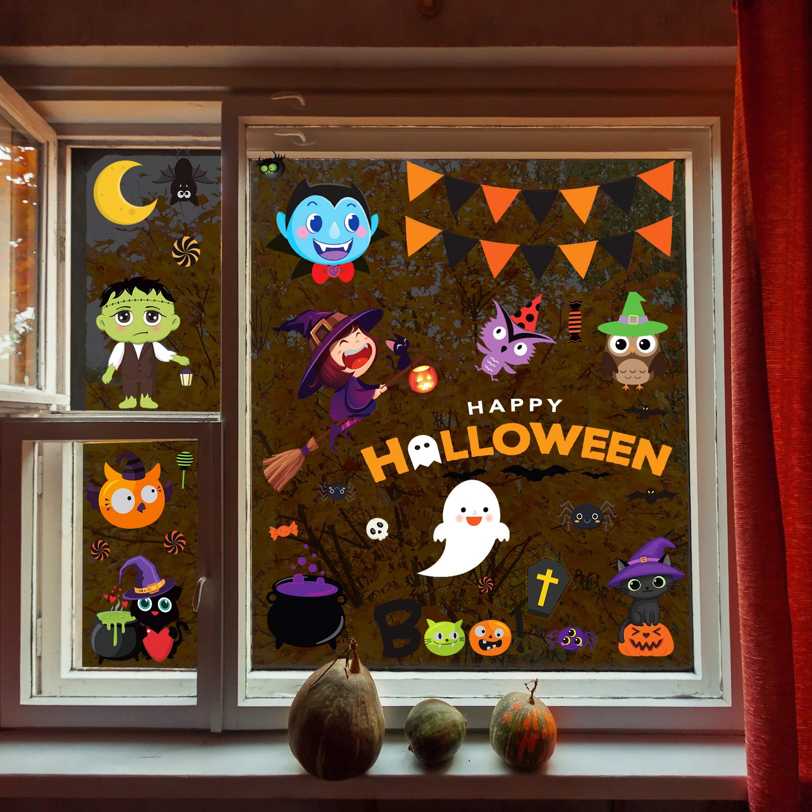 88 PCS Halloween Window Clings - Cute Pumpkin Ghost Stickers for Window Decorations | Halloween Party, Home & Office Decoration