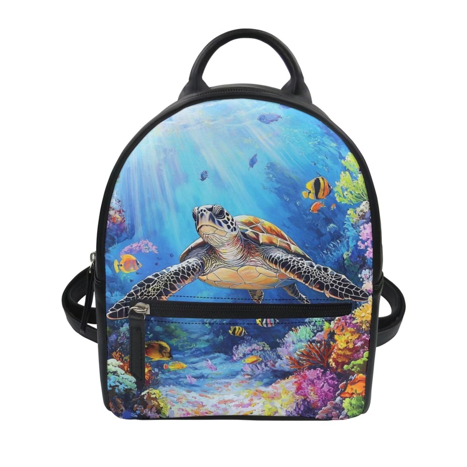 HUGS IDEA 3D Sea Turtle Mini Backpack for Women - Fashion Leather Backpack with Adjustable Strap, Lightweight Waterproof Daypack for Travel, Shopping, Hiking & School - Perfect for Beach Outings and Daily Commute