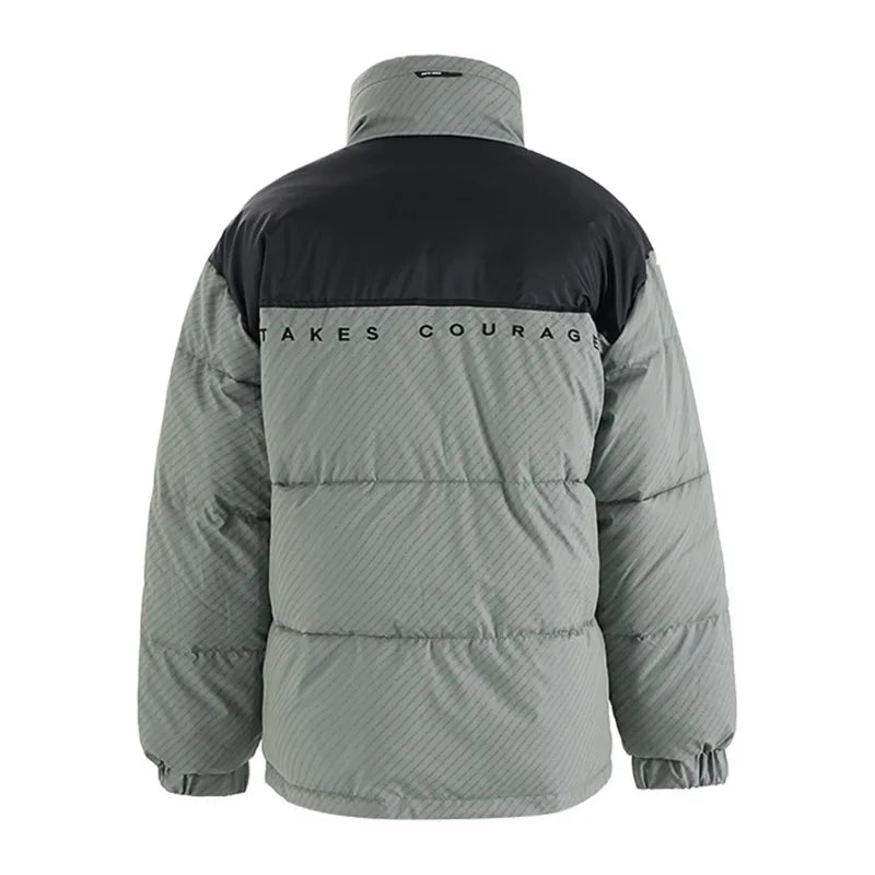 American Style Men's Cotton Jacket - Stand Collar Patchwork Letter Print Contrast Color Thick Padded Coat CPG2529 | Winter Outerwear for Casual Wear & Street Fashion