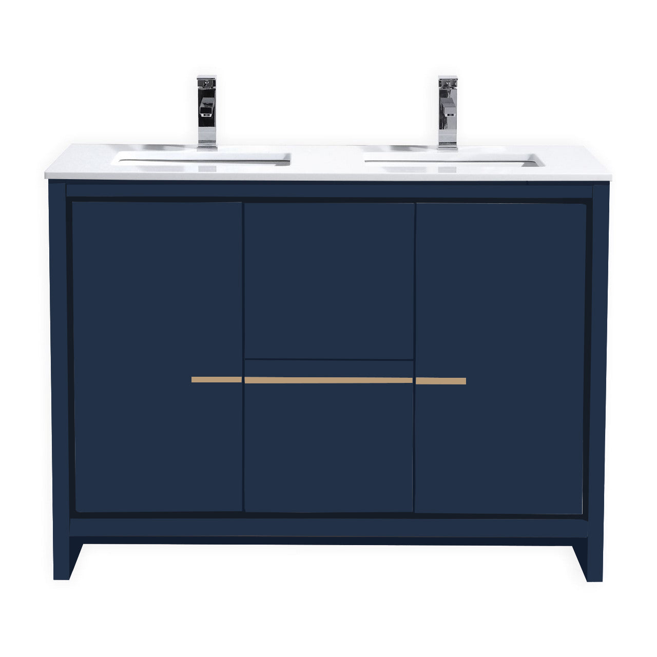 Modern Blue Double Sink Bathroom Vanity with Quartz Countertop - Floor Standing 48