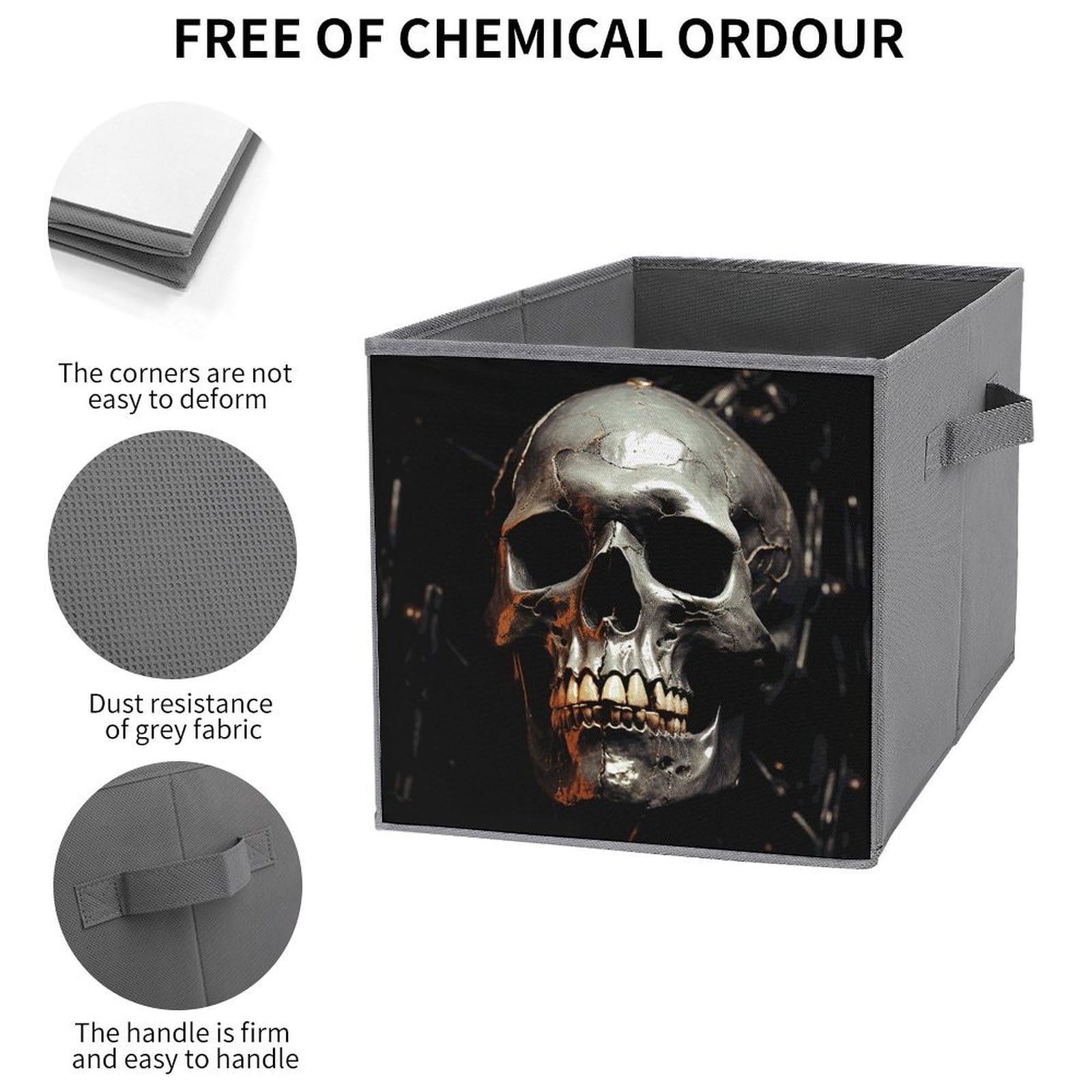 6PCS Collapsible Storage Bins with Handles - Skull Printed Multi-Purpose Organizer Boxes for Home, Office & Halloween Decor | Space-Saving Storage for Shelves, Closet & Party Supplies