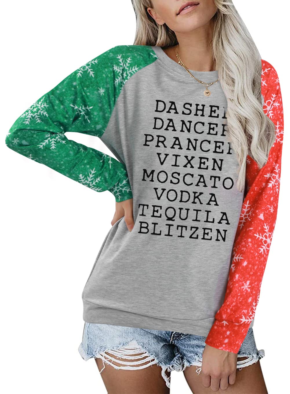 Women's Reindeer Christmas Long Sleeve Shirts - Merry Bright Holiday Sweatshirt & Dasher T-Shirts for Festive Outfits | Perfect for Holiday Parties, Family Gatherings & Christmas Photos