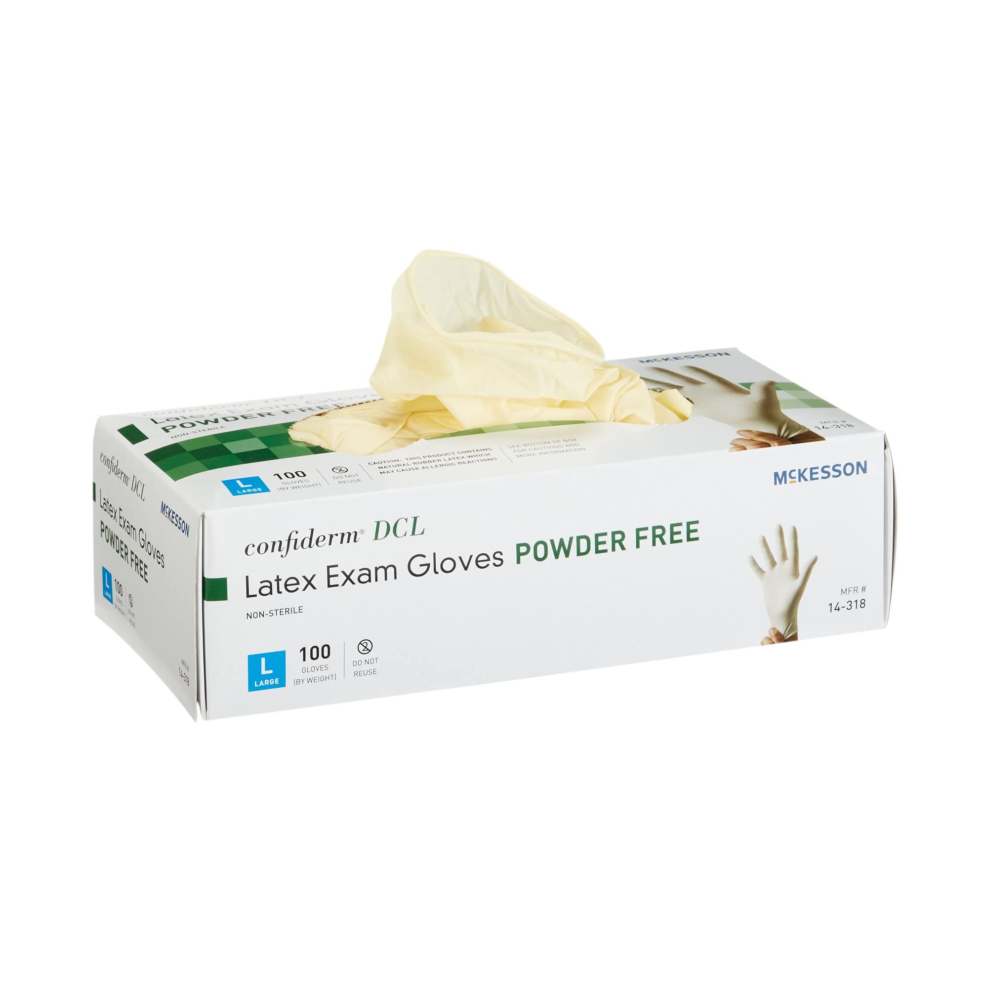McKesson Confiderm DCL Powder-Free Latex Exam Gloves - Ambidextrous, Non-Sterile, Large Size (100 Count per Box, 10 Boxes/1000 Gloves) - Ideal for Medical Exams, Dental Procedures & Food Handling