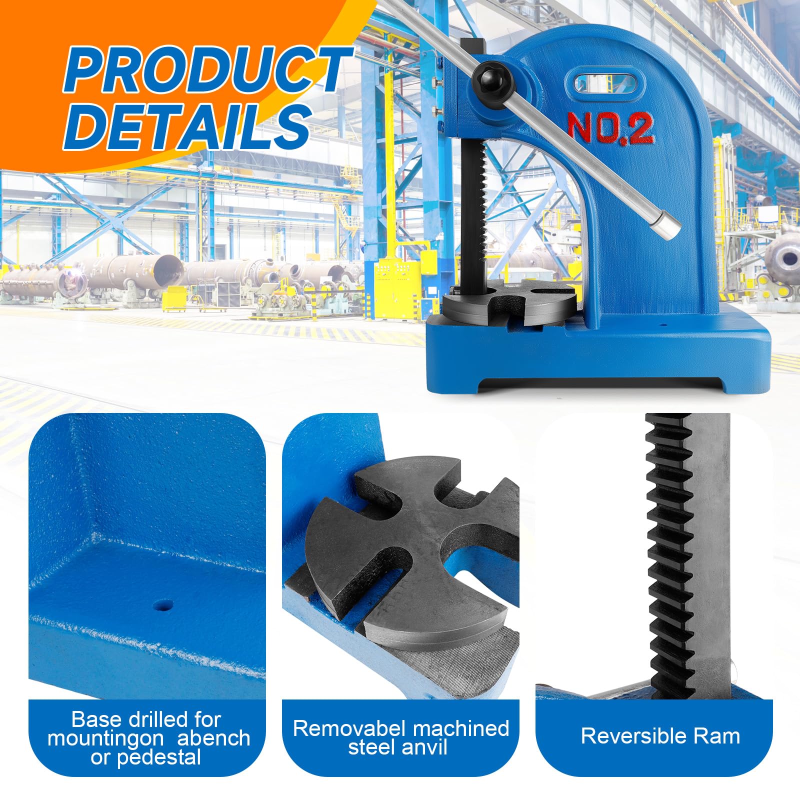 Heavy-Duty 2 Ton Manual Arbor Press - 8.5