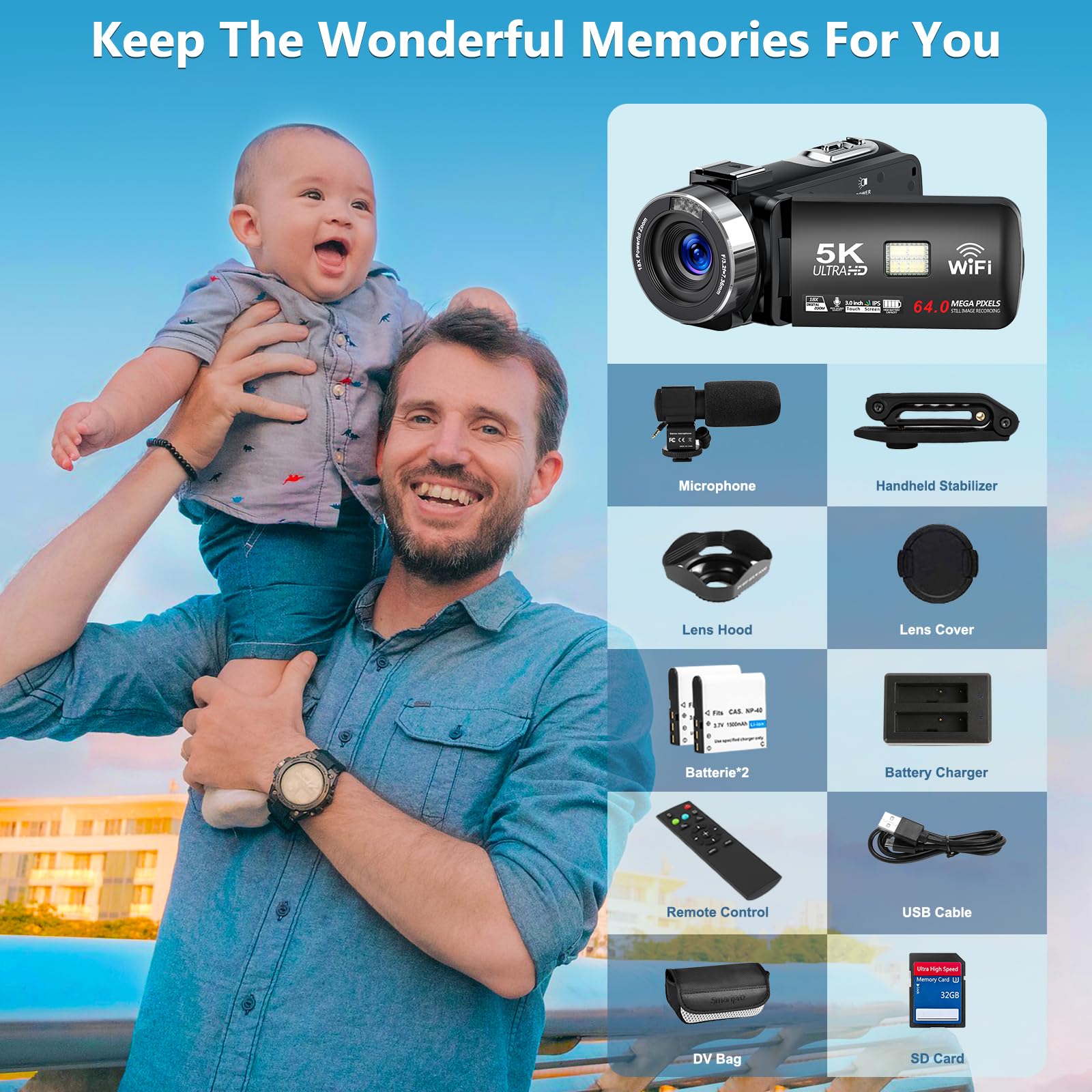 5K 64MP WiFi Vlogging Camera with IR Night Vision & 18X Zoom - 3.0