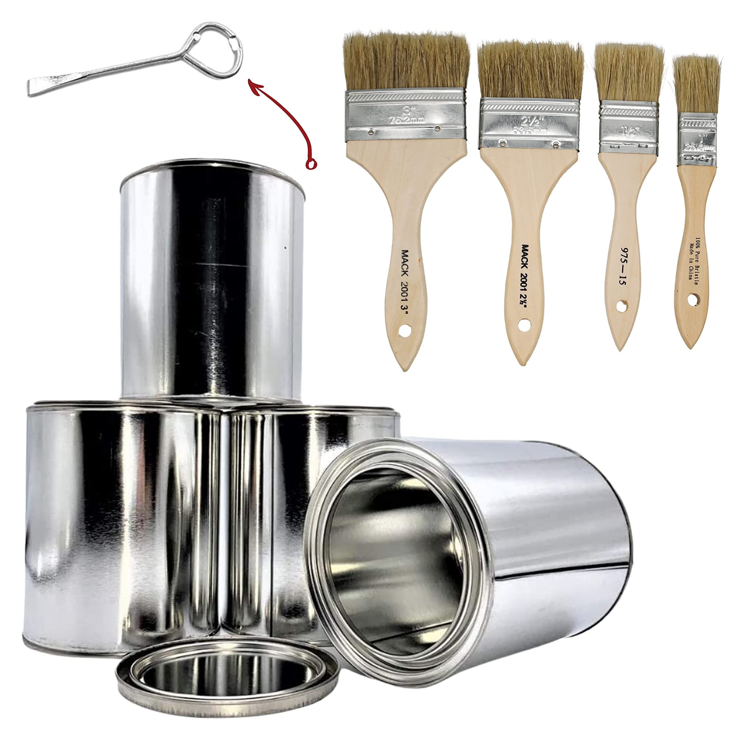Blysk 40-Pack Empty Metal Quart Cans with Lids - Includes 4 Mack Brushes & 2 Can Openers - Perfect for Paint Storage, Candle Making, DIY Crafts, Home Decoration & Gift Packaging - Ideal for Artists, Crafters & Home Improvement Projects