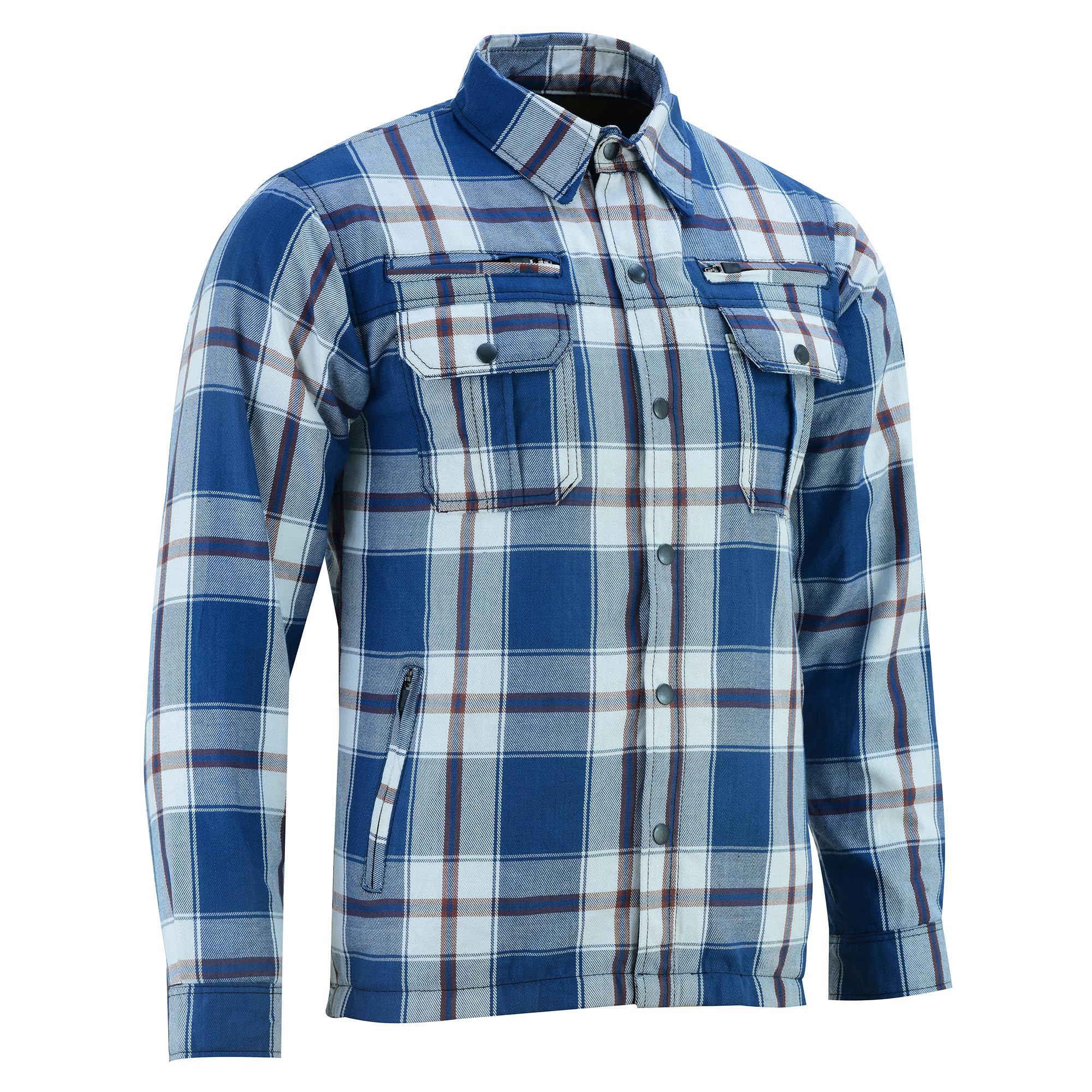 Daniel Smart Men's Motorcycle Plaid Shirt - CE Approved Armored Flannel Biker Shirt with Waterproof Zippers for All-Season Riding & Outdoor Adventures