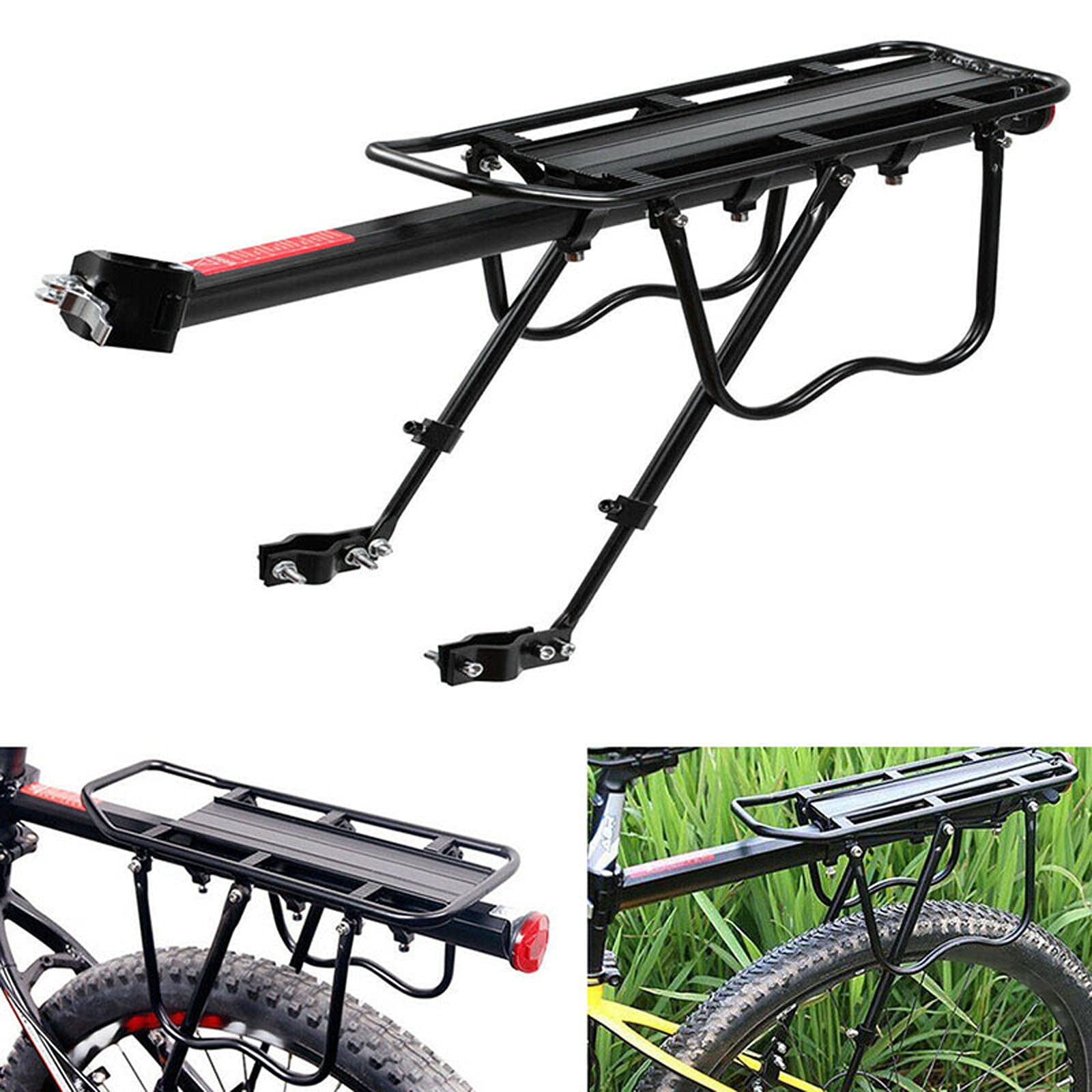 110lbs Capacity Adjustable Aluminum Bike Rear Rack - Quick Release MTB Cargo Carrier with Reflector for Cycling Commuting & Outdoor Adventures
