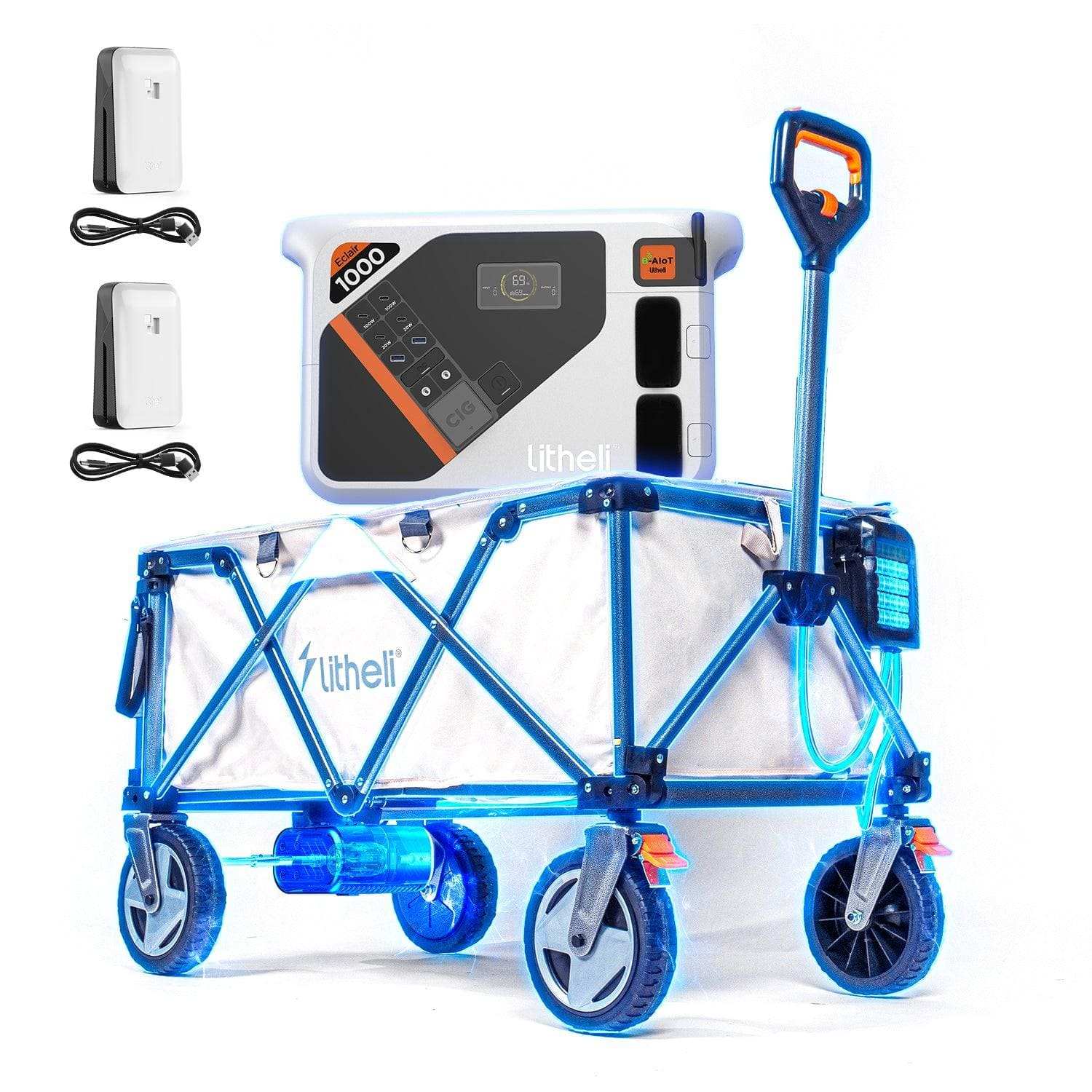 Litheli Electric Foldable Utility Wagon for Camping & Outdoor - Portable Power Bank Included - Perfect for Beach Trips, Picnics & Tailgating