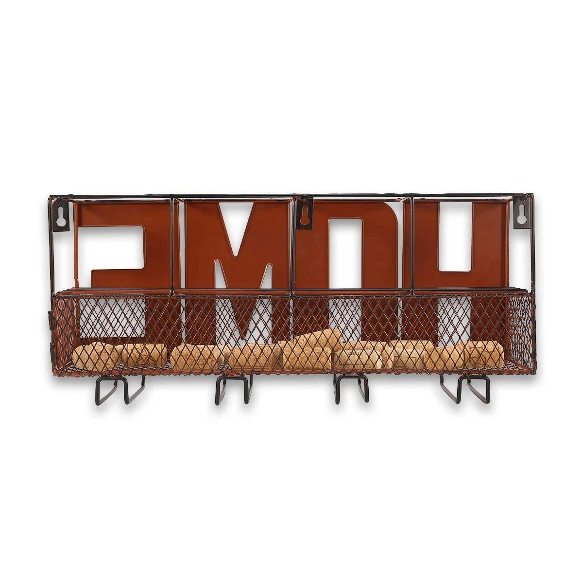 Wall Mounted Metal Wine Rack with 4 Long Stem Glass Holders - Wine Cork & Charms Storage Organizer - Space Saving Kitchen Decor for Home Bar, Dining Room or Pantry
