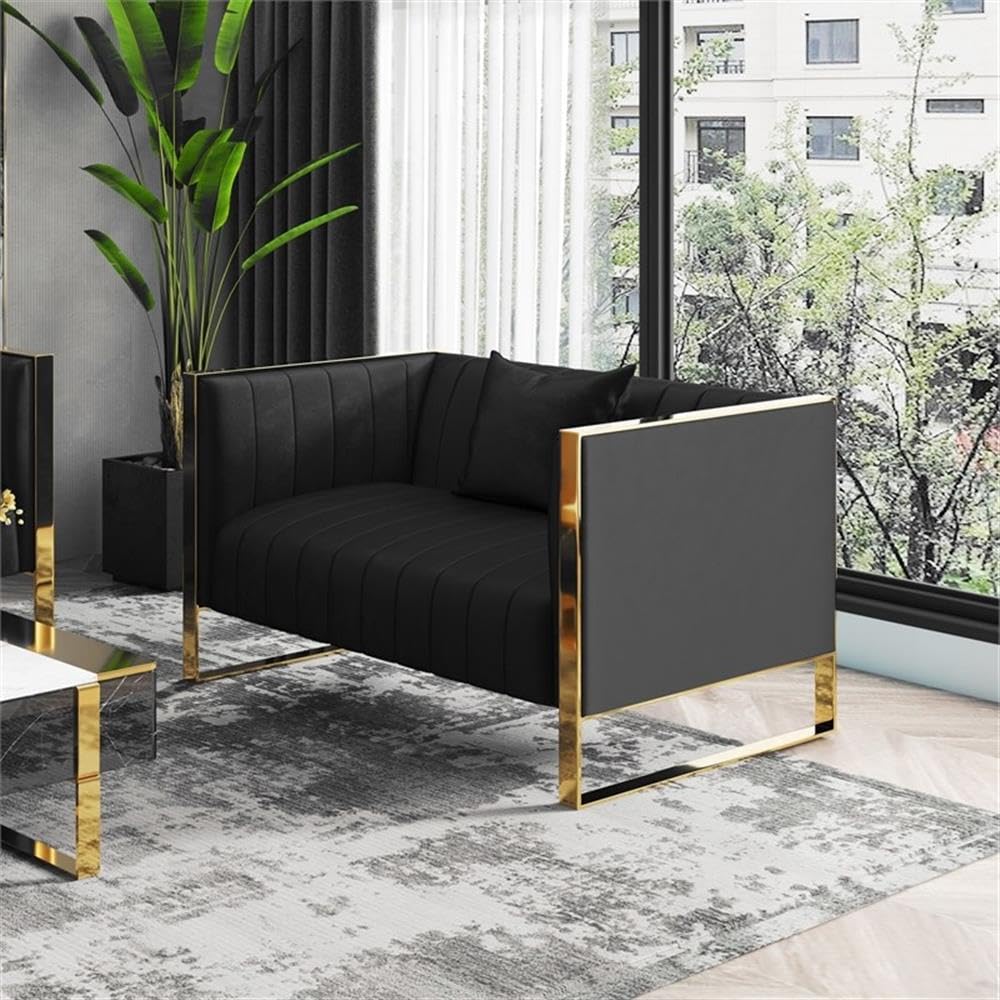 Luxury Velvet Tufted Loveseat Sofa - Black & Rose Gold Upholstery for Living Room, Bedroom, or Office
