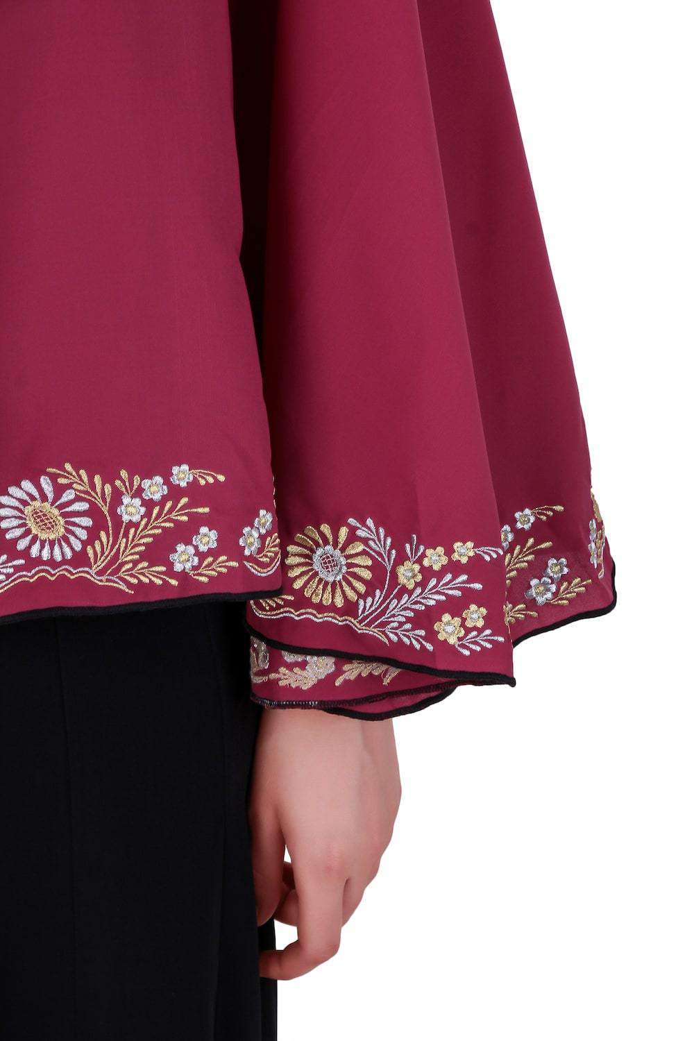 Elegant Black & Rose Pink Semi Circular Cape Abaya for Women - Modest Islamic Prayer Dress, Perfect for Mosque, Eid, and Special Occasions