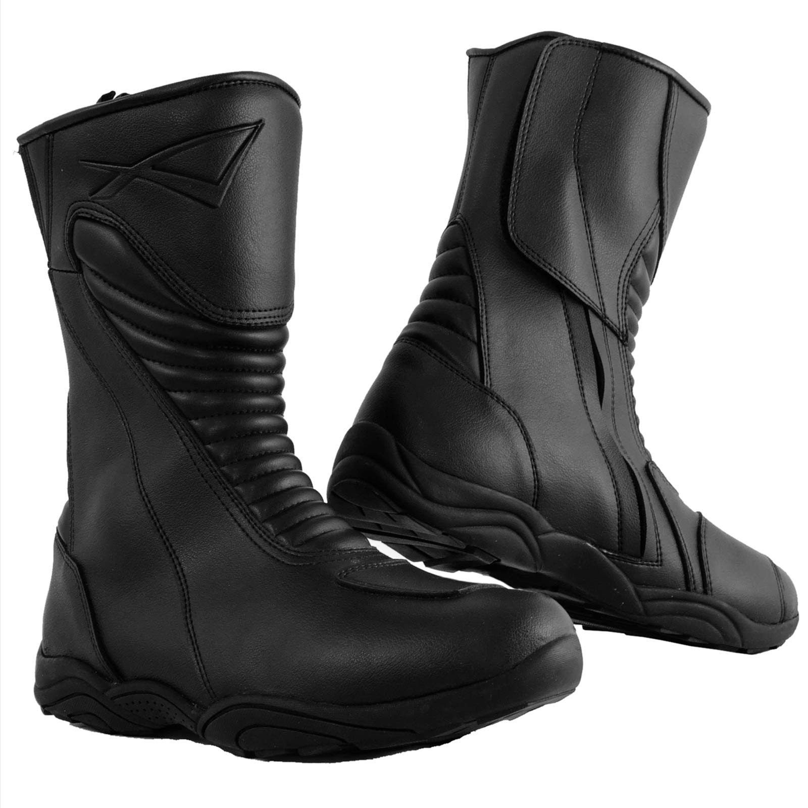 Waterproof Motorcycle Biker Boots - Genuine Leather Touring Boots with Reinforced Grip - Size 43 Black - Perfect for Long Rides & Wet Weather Riding