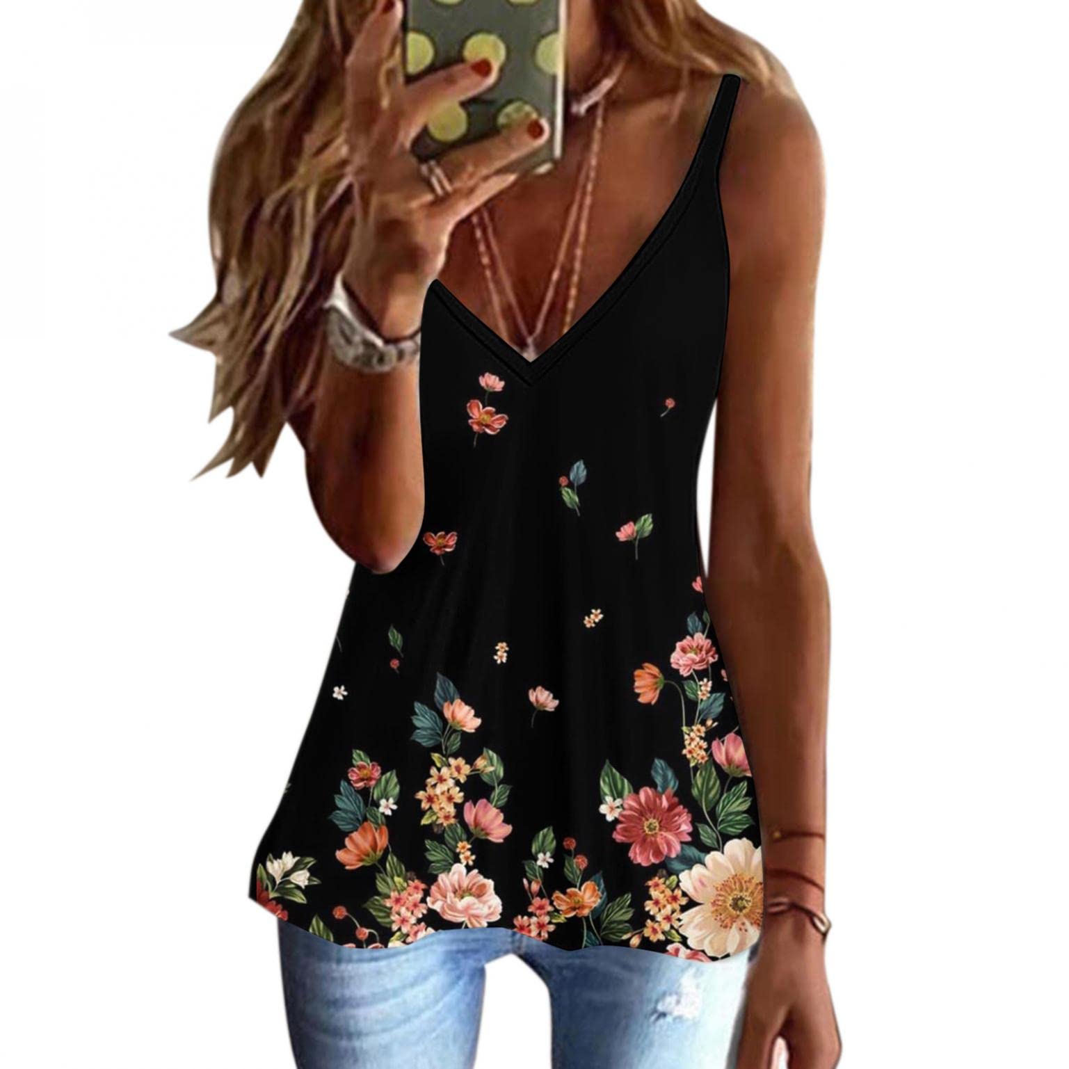 FABIURT Women's Summer Tank Tops - Loose Fit V Neck Boho Graphic Casual Sleeveless Blouses & Camis | Perfect for Beach, Vacation, and Everyday Wear
