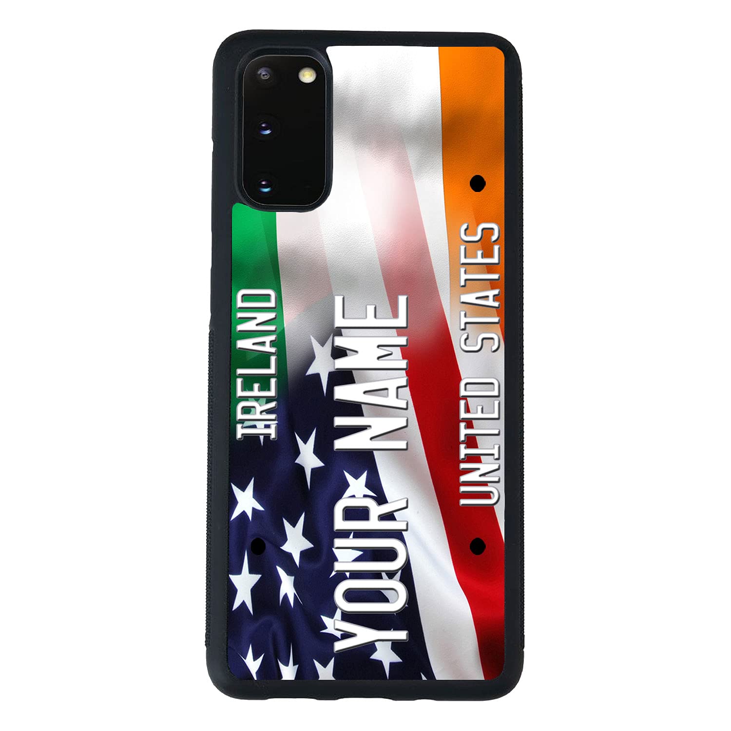 Personalized Custom Name USA & Ireland Flag Rubber Phone Case for Samsung Galaxy S21 Plus - Durable Protective Cover for Travel, Work & Everyday Use