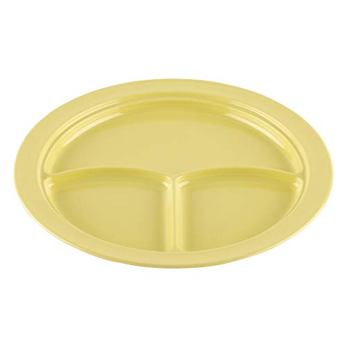 G.E.T. Heavy-Duty 3-Compartment Plastic Divided Plates - 10 Inch Deep Sided Yellow Dinner Trays (Set of 12) - Perfect for School Cafeterias, Picnics & Buffet Serving