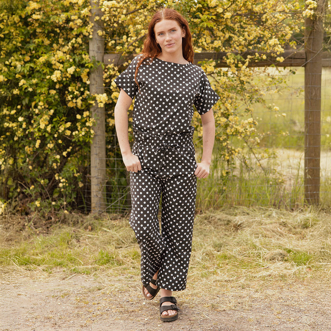 Disney Mickey Mouse Audrey Wide Leg Pants with Polka Dots - Women's Casual Lounge Pants for Disney Fans, Home Wear & Theme Park Outfits