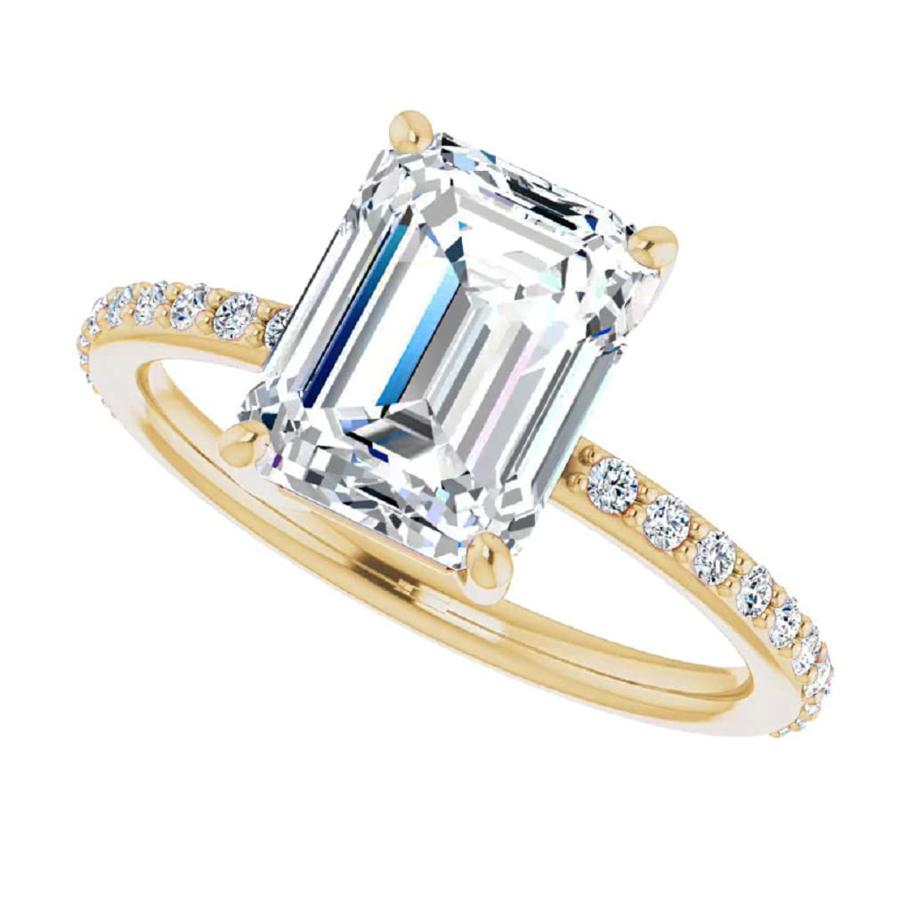 10K Solid Yellow Gold Handmade Engagement Ring - 2.0 CT Emerald Cut Moissanite Diamond Solitaire Wedding Band Set for Women - Perfect for Proposals, Anniversaries & Bridal Jewelry Gifts