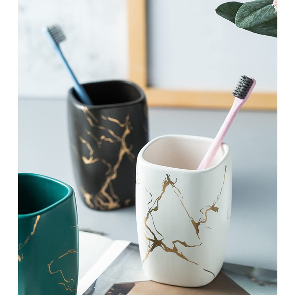 Premium Marbled Ceramic Bathroom Accessories Set - Soap Dish, Toothbrush Holder, Lotion Dispenser & Mug Cup | Modern Luxury Bathroom Decor for Home, Hotel & Spa Use