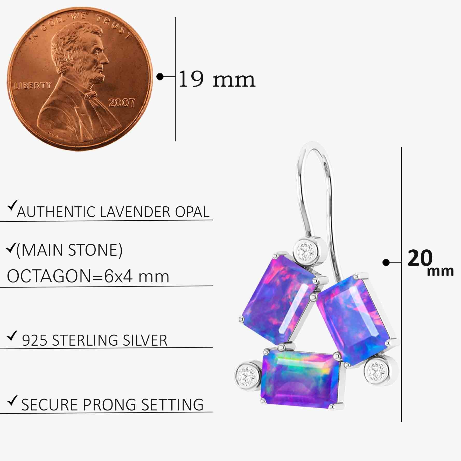 Lavender Opal Octagon Stone Dangle Earrings for Women - Handmade Bohemian Jewelry - Perfect for Weddings, Parties & Special Occasions