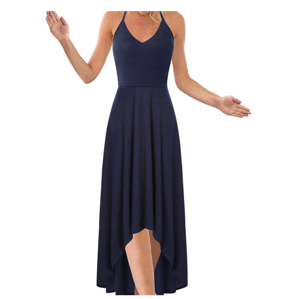 Gibobby Women's Summer Casual Dress - V Neck Sleeveless Backless Asymmetrical Patchwork Maxi Dress | Beach Cover Up, Vacation Outfit, Boho Chic Style