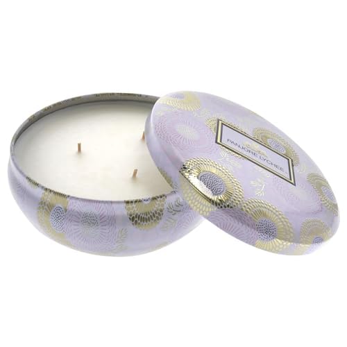 Voluspa Panjore Lychee Scented Candle - 12oz Coconut Wax 3-Wick Tin Candle with 40-Hour Burn Time | Handmade in USA | Perfect for Home Decor, Relaxation & Romantic Ambiance