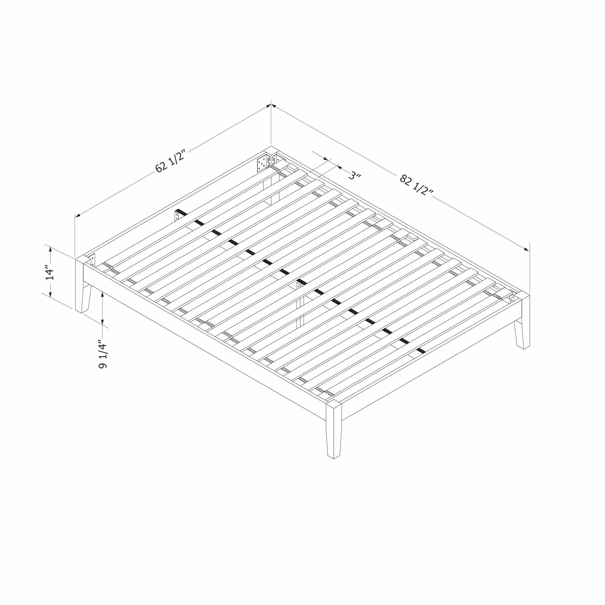 South Shore Vito Queen Size Platform Bed Frame in Pure Black - Modern Minimalist Bedroom Furniture for Small Spaces & Apartments
