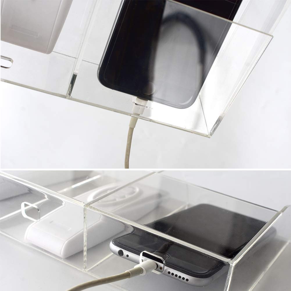 VANCORE Clear Wall Mounted Phone Charger Holder - Universal Smartphone Stand with 3 Holes for TV Remote Control Storage - Perfect for Bedroom, Living Room & Office Organization
