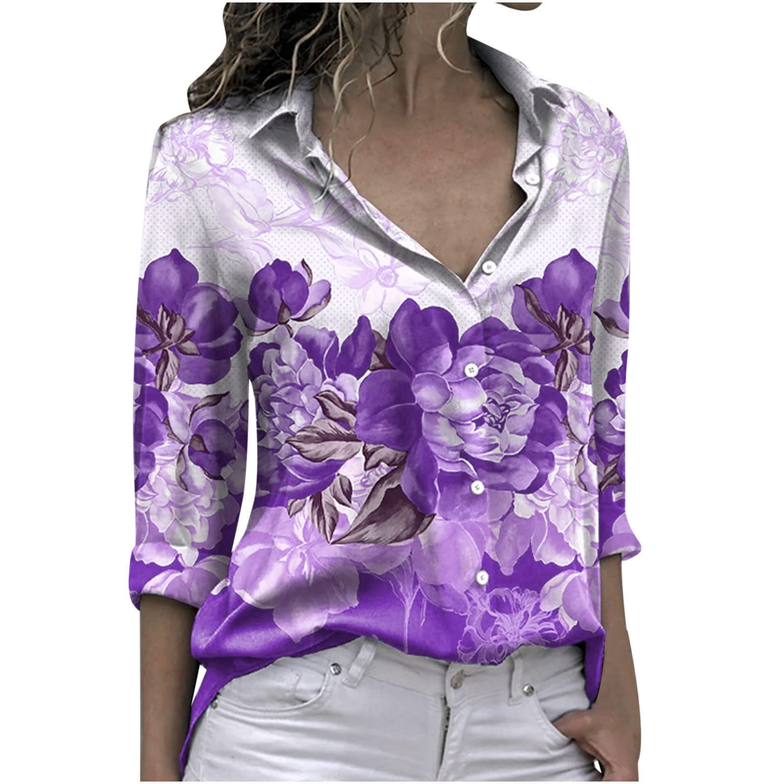 Sexy Women's Printed Long Sleeve Button Down Shirt - Casual Fashion Tops with Turn-Down Neck for Everyday Wear, Office & Date Night Outfits