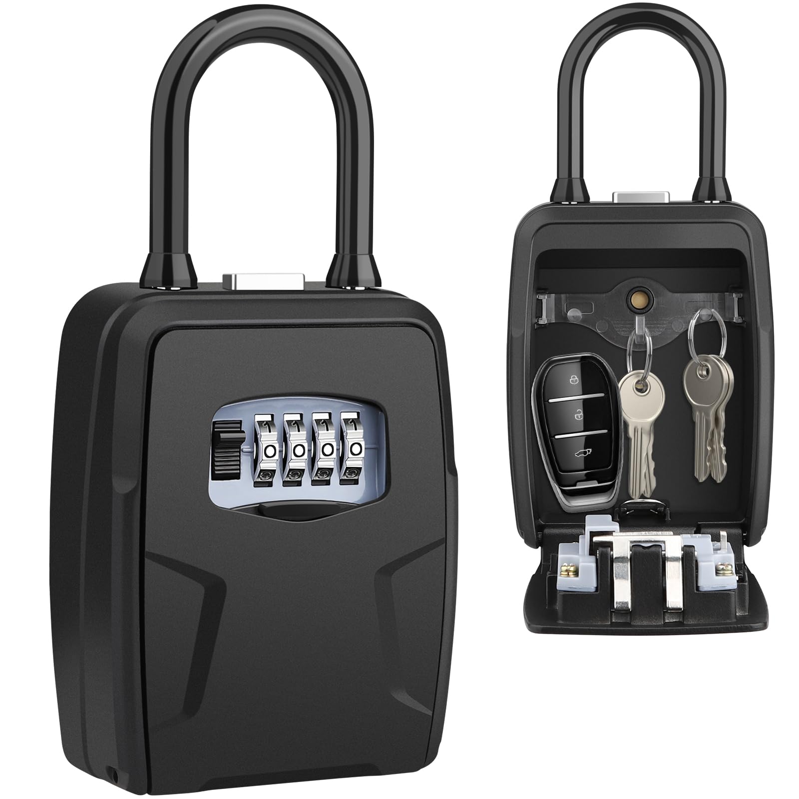 Large Key Lock Box - Hanging & Wall Mounted, Waterproof Resettable 4-Digit Combination Lock for Car Keys - Perfect for Home, Garage, Realtors & Office Use - Secure Outdoor Key Storage Solution