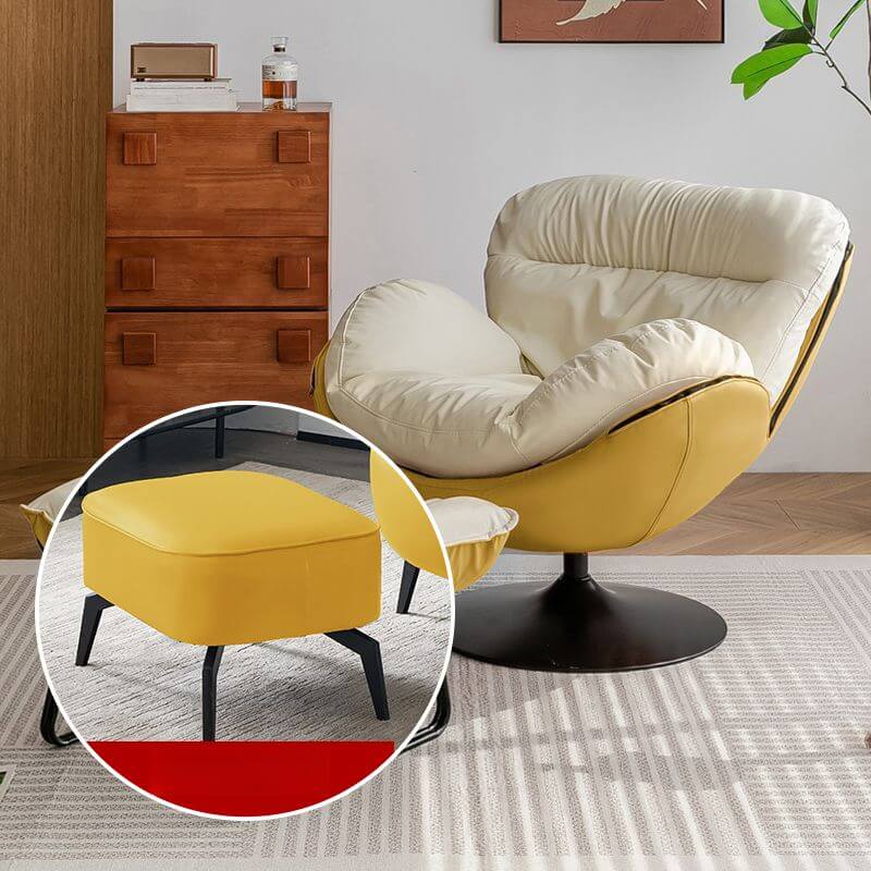 Modern Beige Swivel Ergonomic Accent Chair with Ottoman - Adjustable Rotating Lounge Chair with Removable Cushion for Living Room, Bedroom, or Office - Perfect for Relaxing, Reading, and Entertaining Guests