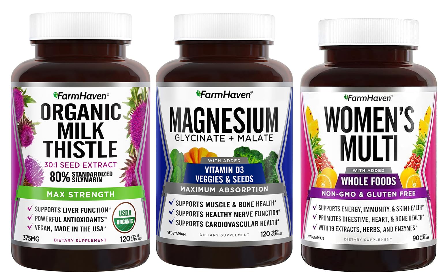 FarmHaven Magnesium Milk Thistle & Multivitamin Supplement for Women - Supports Stress Relief, Liver Health & Daily Wellness - Perfect for Busy Moms & Active Lifestyles