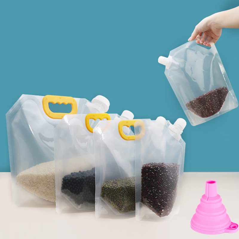 10-Pack Airtight Moisture-Proof Food Storage Bags - Reusable Transparent Stand-Up Sealed Bags for Coffee, Grains, Rice, Beans & Dry Goods | Includes Collapsible Funnel | Perfect for Kitchen Pantry Organization & Long-Term Food Preservation