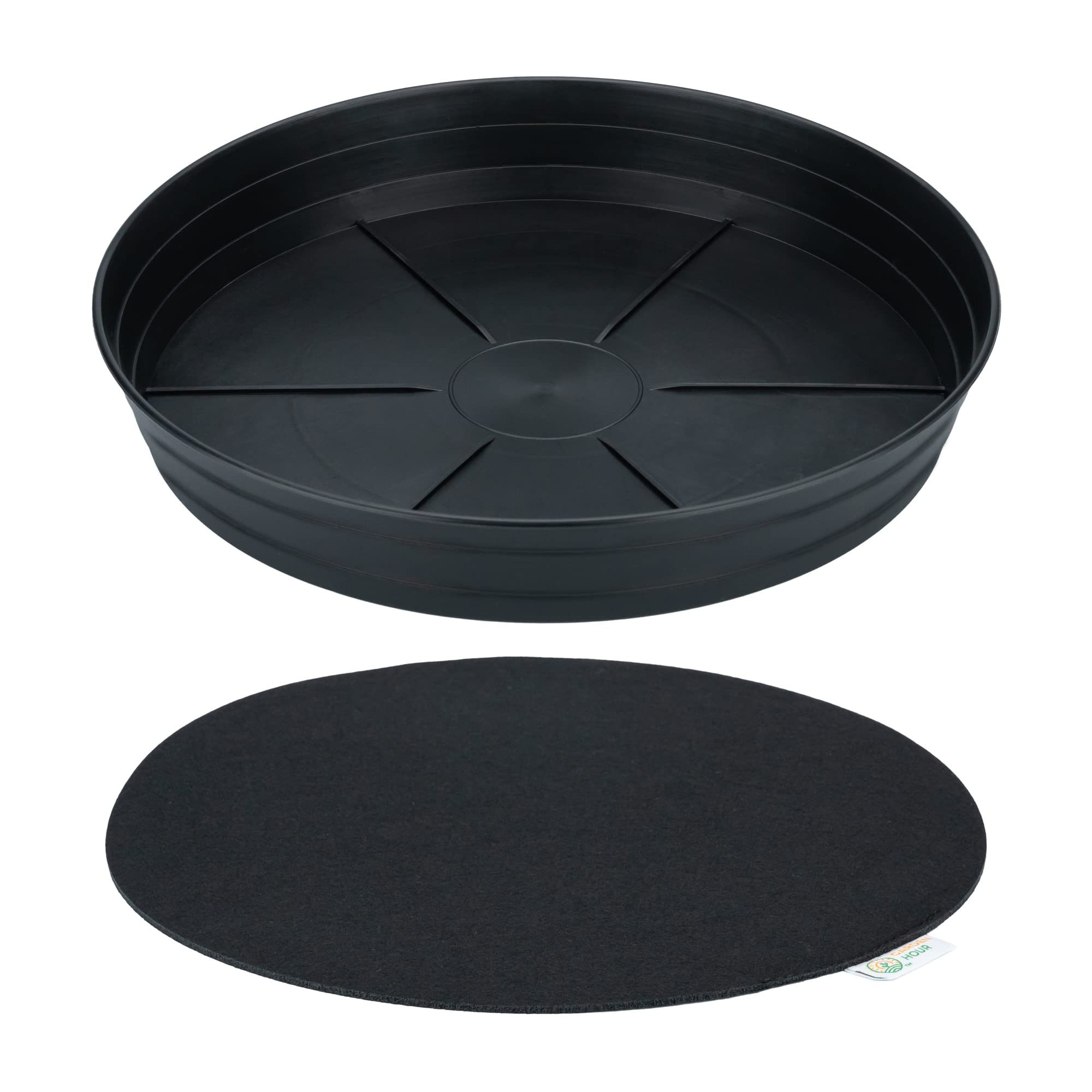 16 Inch Large Plant Saucers for Potted Plants - Extra Deep Drip Trays with Felt Mat for Floor Protection - Plastic Plant Trays for Indoor Use (No Holes) - 16W x 2.25D in - Perfect for Houseplants, Flower Pots, and Indoor Gardening