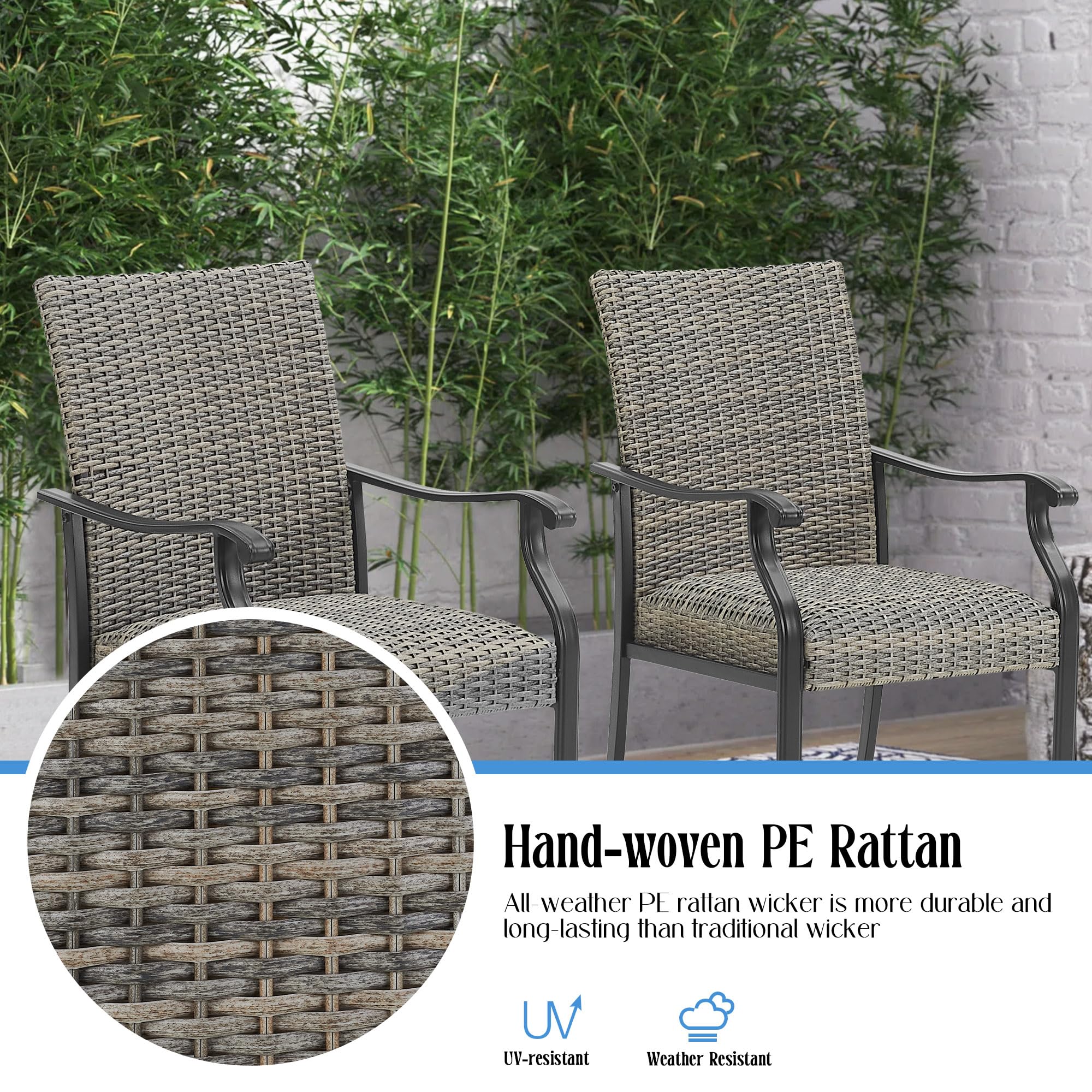 2 PCS Outdoor Patio Dining Chairs - Quick Dry Foam Padded Rattan Chairs for Garden, Poolside & Backyard Relaxation